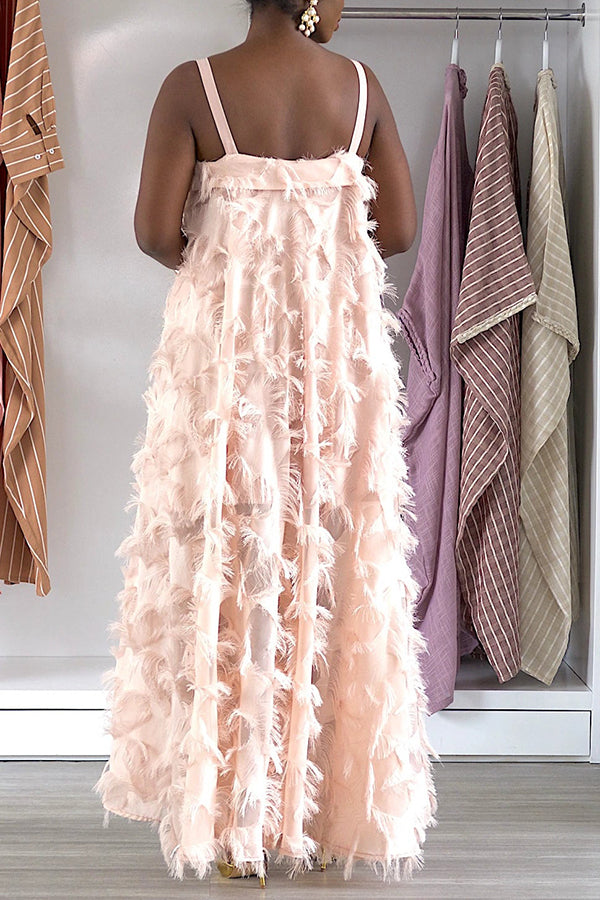 Unique Loose Feather Chiffon Maxi Dress