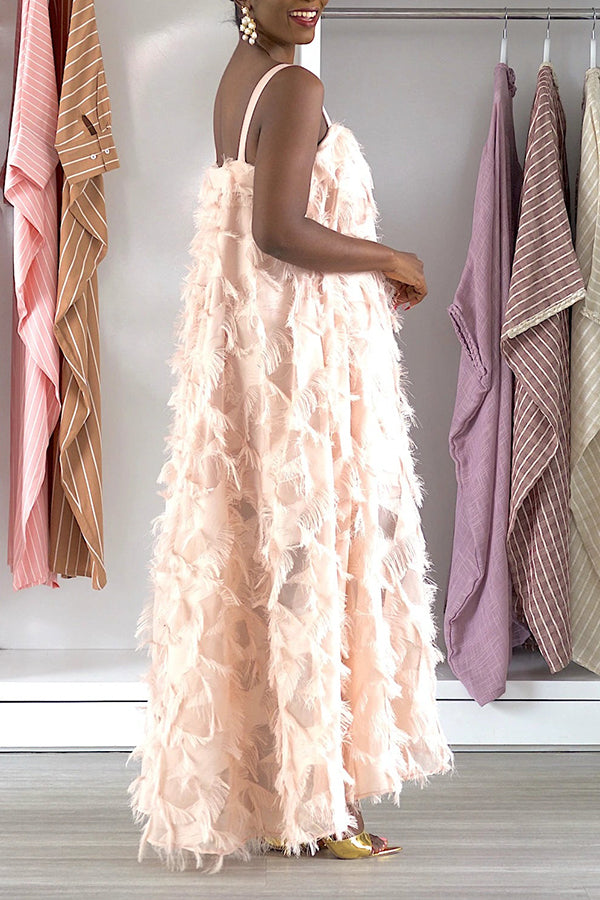 Unique Loose Feather Chiffon Maxi Dress