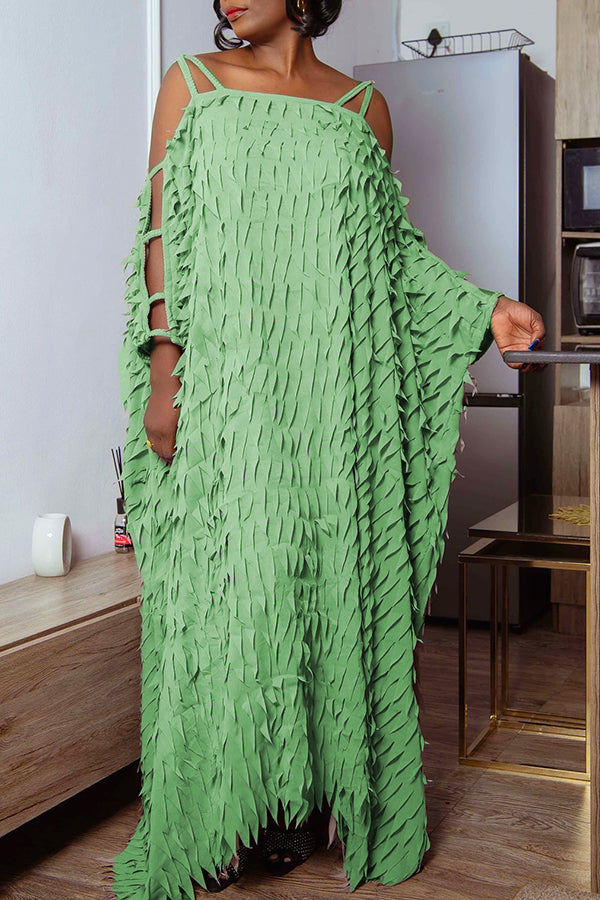 Unique Batwing Sleeve Texture Fabric Maxi Dress