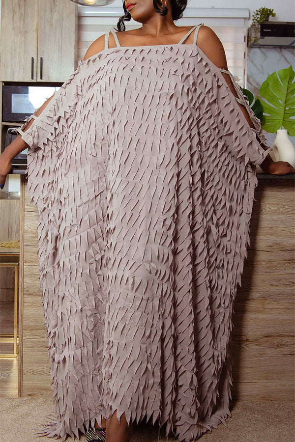 Unique Batwing Sleeve Texture Fabric Maxi Dress
