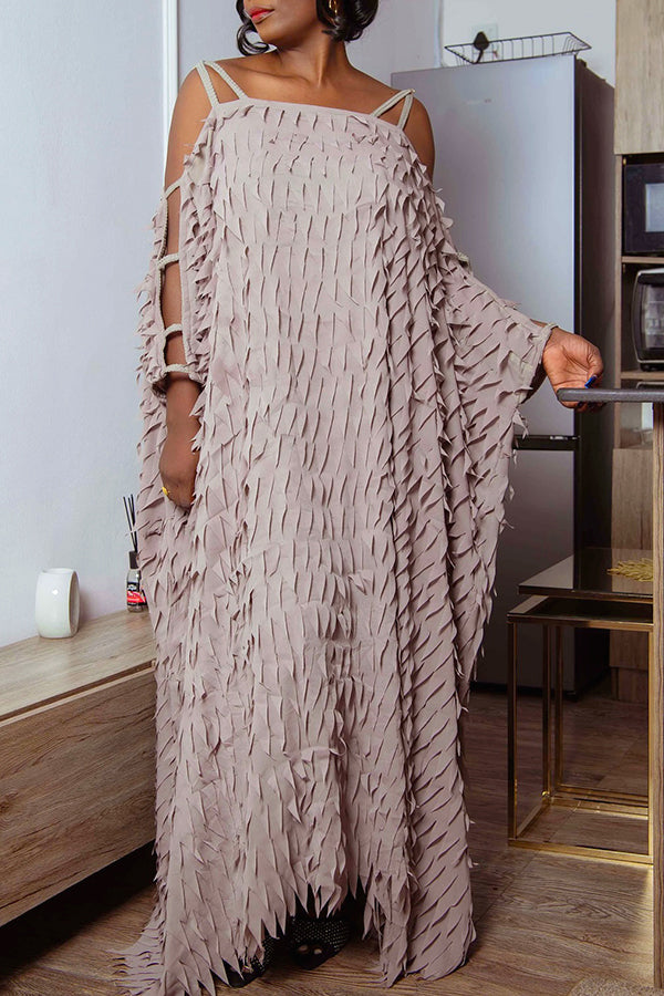 Unique Batwing Sleeve Texture Fabric Maxi Dress