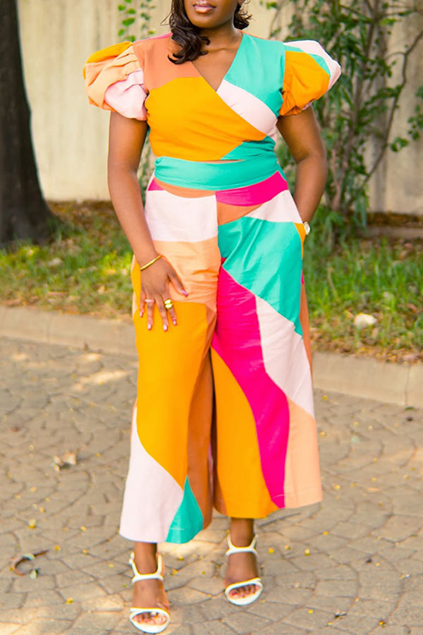 Colorful Colorblock Top & Pants Set