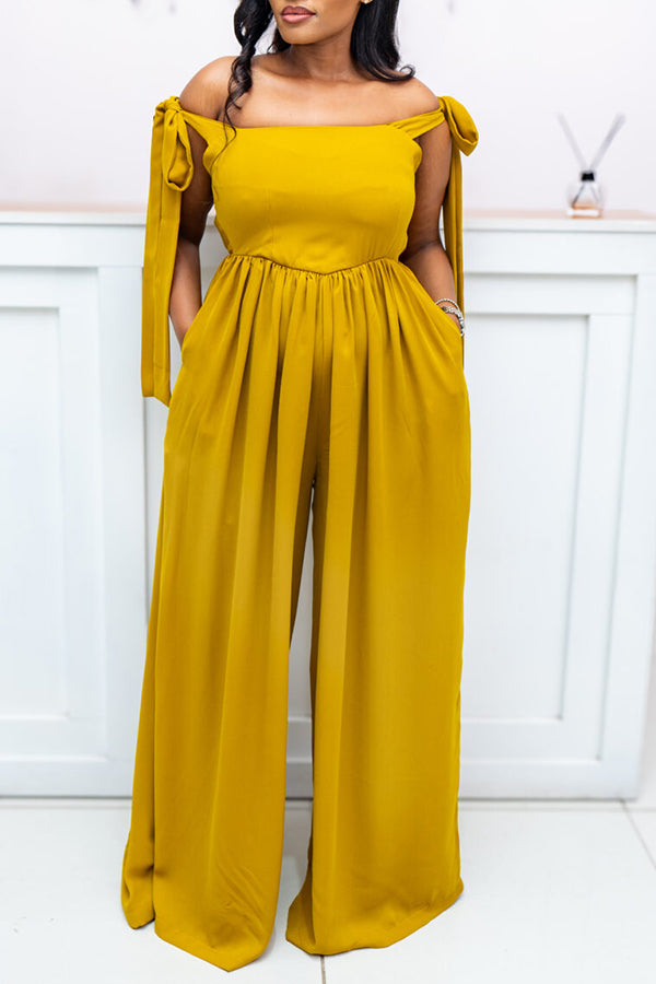 Casual Off Shoulder Pleated Jumpsuit