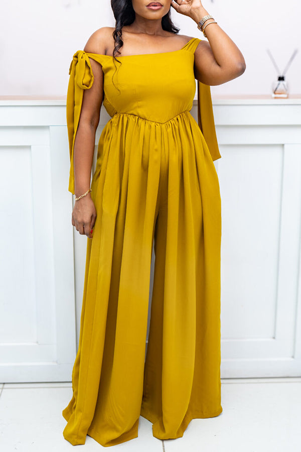 Casual Off Shoulder Pleated Jumpsuit