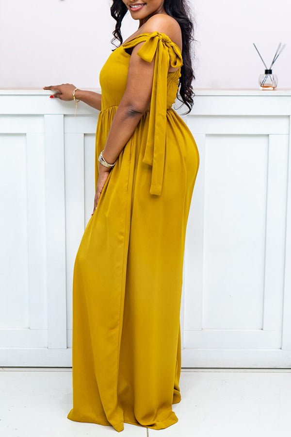 Casual Off Shoulder Pleated Jumpsuit