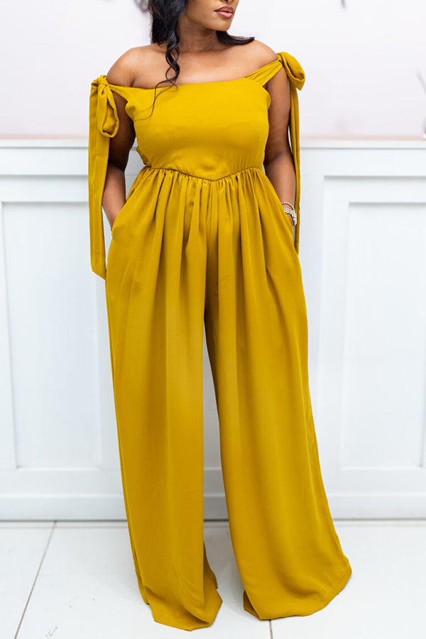 Casual Off Shoulder Pleated Jumpsuit