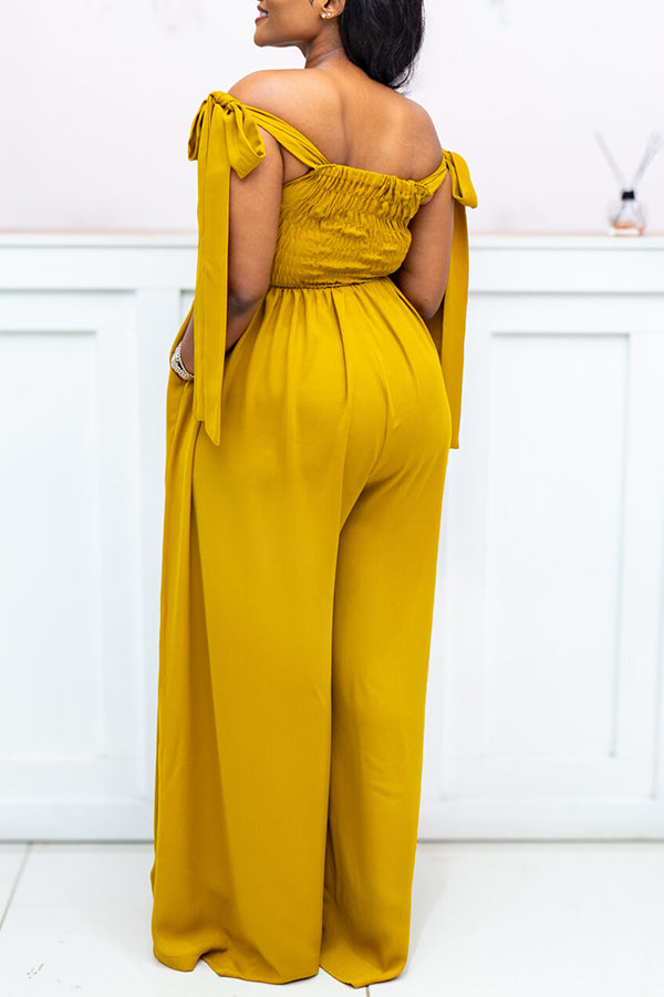 Casual Off Shoulder Pleated Jumpsuit