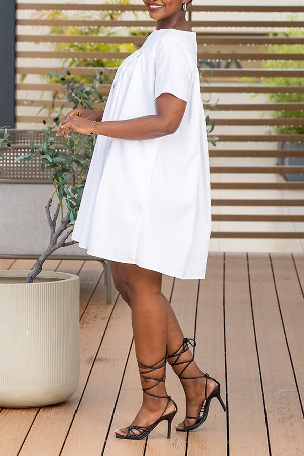 Casual Pleated Slant Pocket Mini Dress