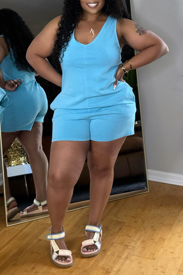 Casual Slant Pocket Solid Romper