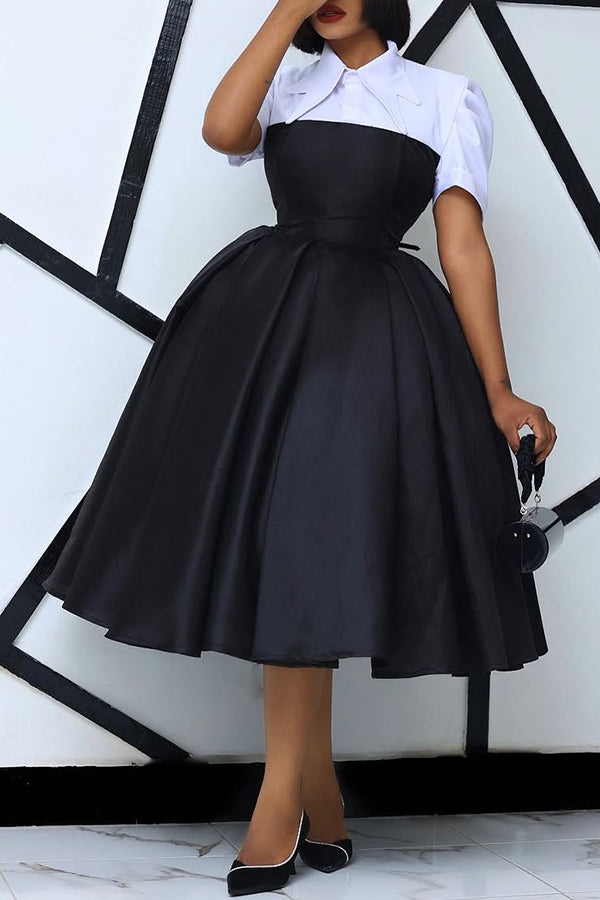 Elegant Two Tone Pleated A-line Dress