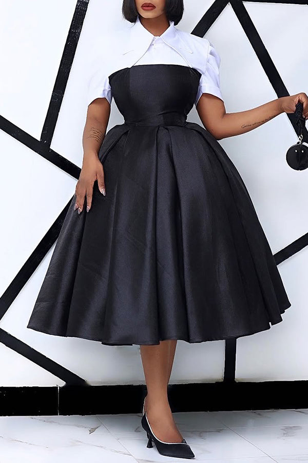 Elegant Two Tone Pleated A-line Dress
