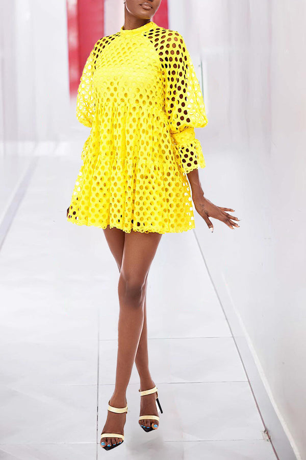 Chic Hollow Ruffle Hem Dress