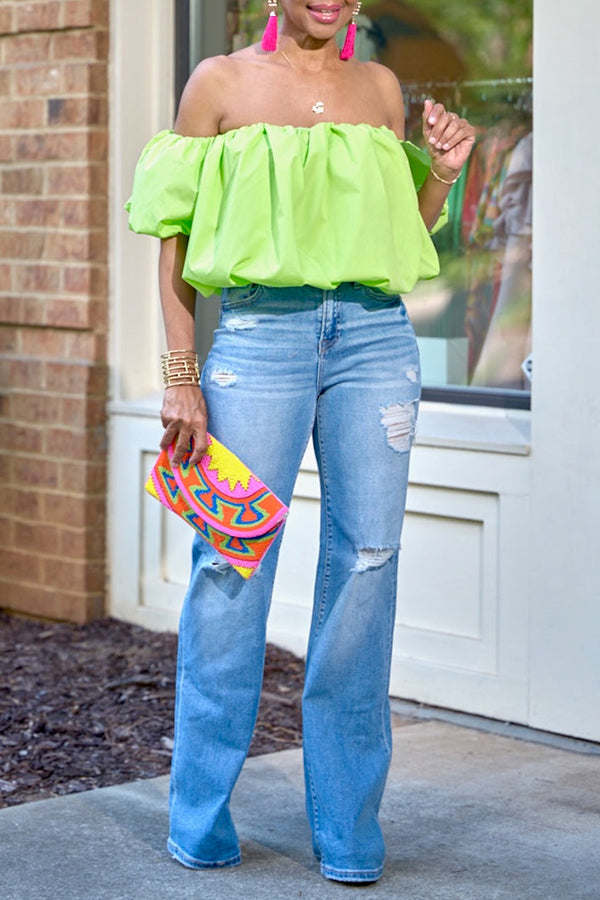 Stylish High Waist Ripped Wide Leg Jeans