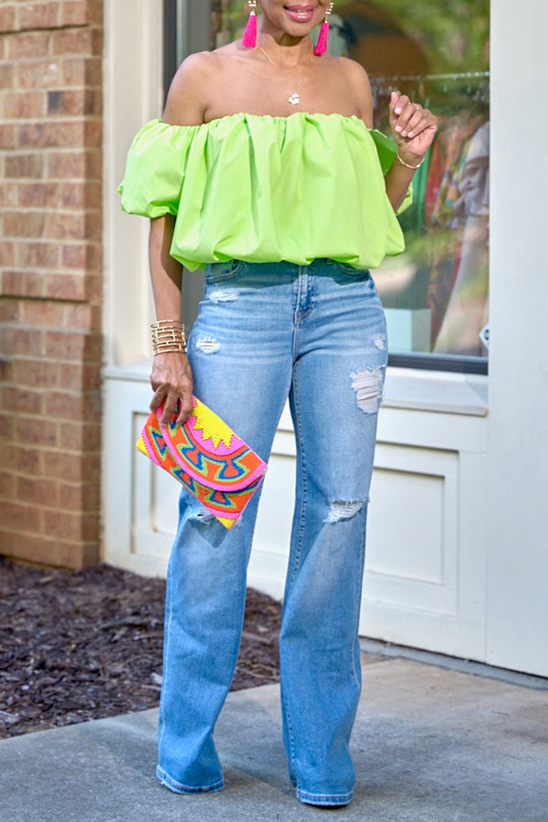 Stylish High Waist Ripped Wide Leg Jeans