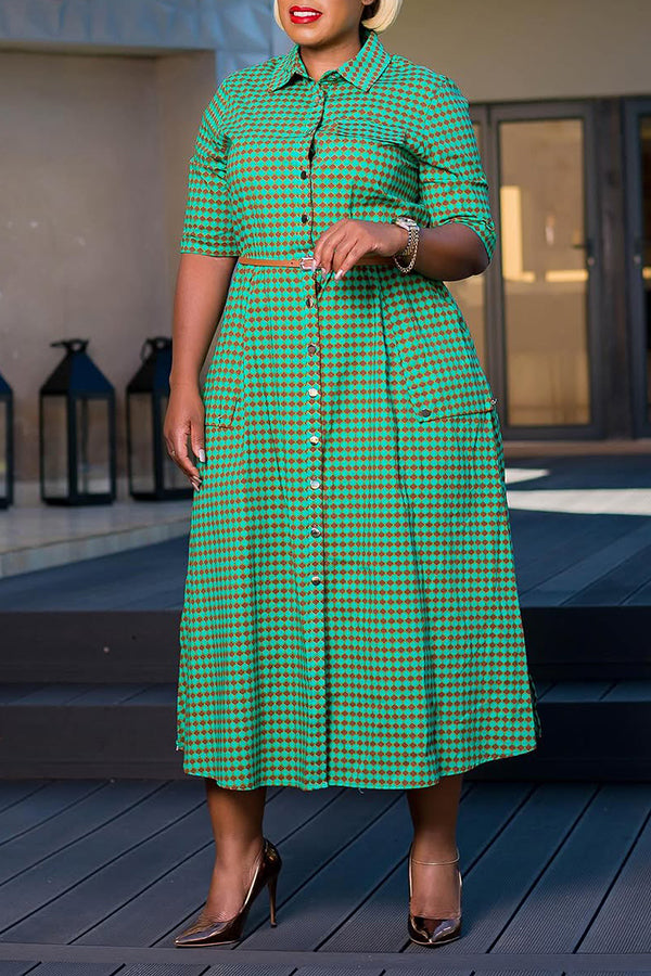 Vintage Slant Pocket Midi Dress