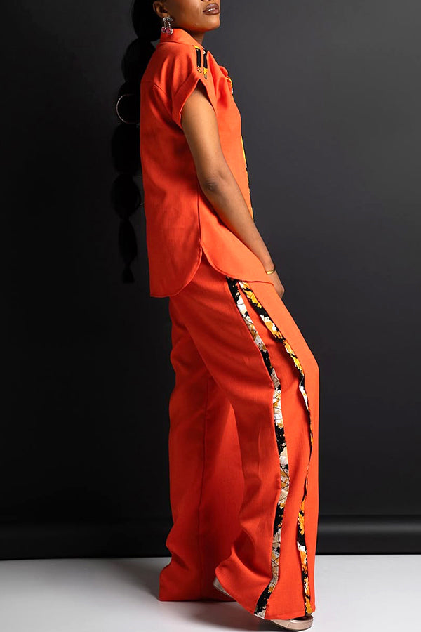 Casual Printed Patchwork Top & Pants Set