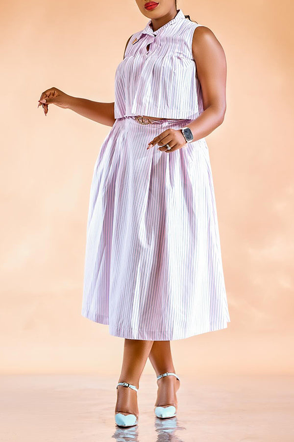Casual Striped Crop Top & Skirt Set