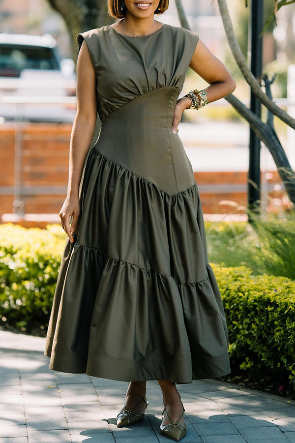 Casual Pleated Ruffle Hem Maxi Dress