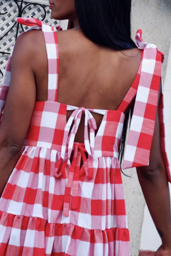 Holiday Plaid Ruffle Hem Maxi Dress