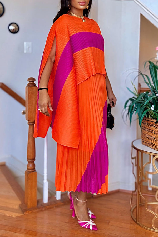 Chic Pleated Asymmetric Top & Skirt Set