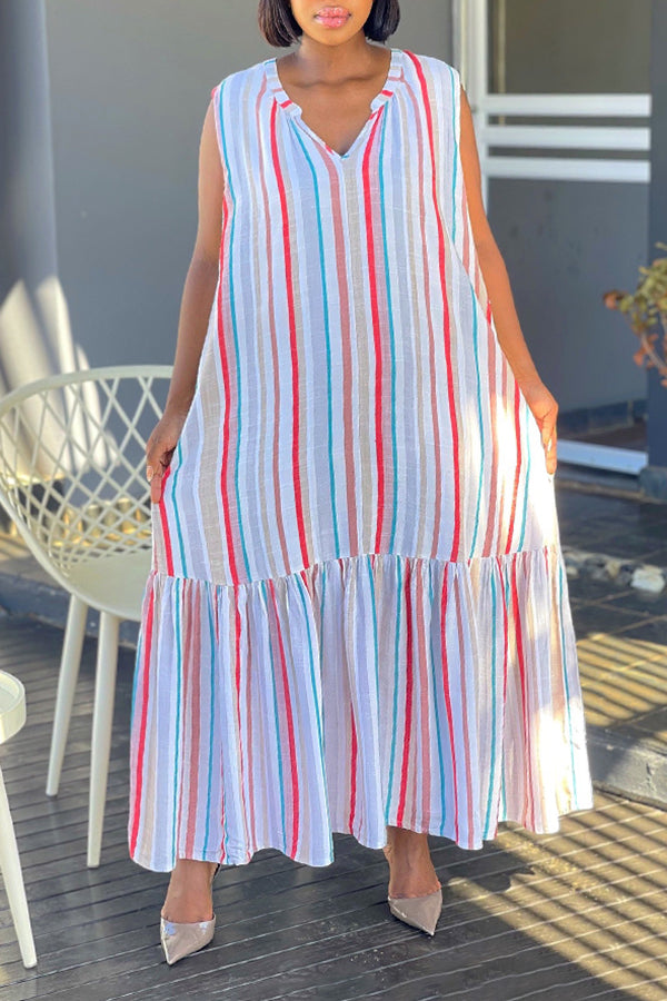 Vintage Colorful Striped V-neck Dress