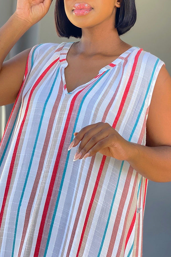 Vintage Colorful Striped V-neck Dress