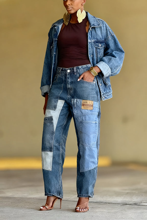 Stylish Patch Pockets Tapered Leg Jeans