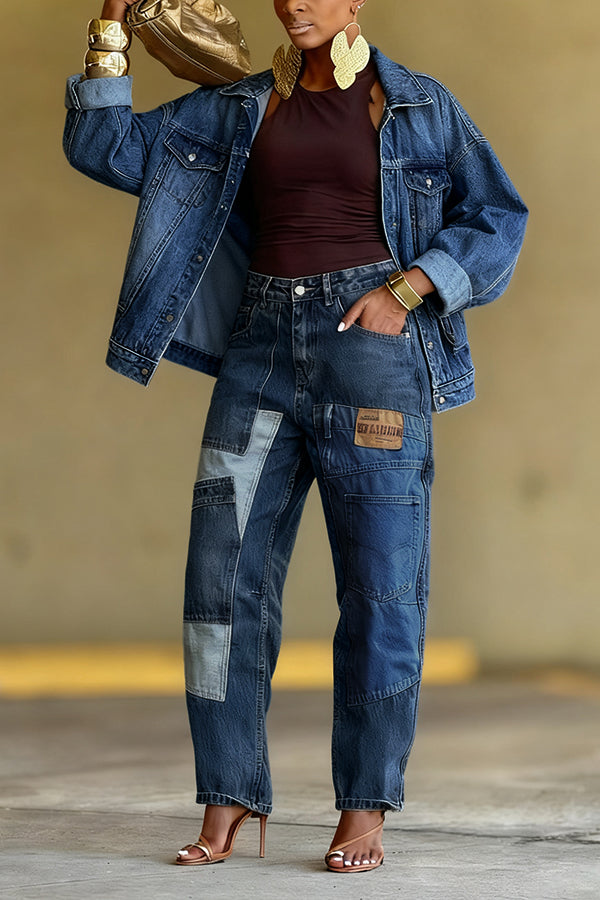 Stylish Patch Pockets Tapered Leg Jeans