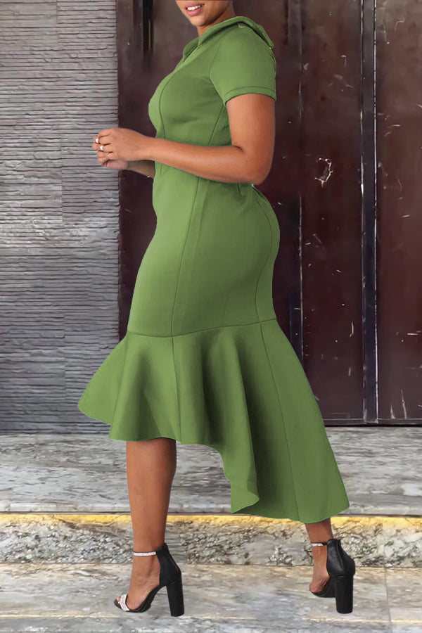 Stylish V-neck Peplum Midi Dress