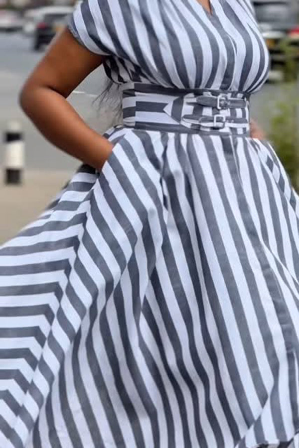 Vintage Linen Striped A-Line Dress