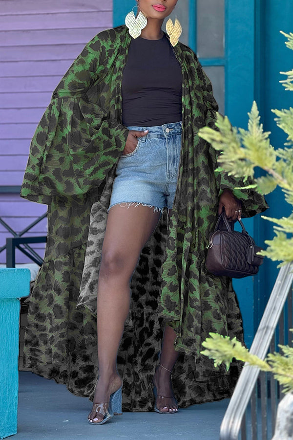 Stylish Leopard Print High-low Hem Kimono