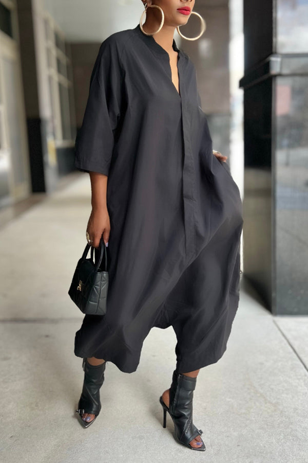 Casual Solid Batwing Sleeves Drop Crotch Jumpsuit
