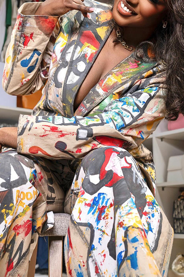 Stylish Allover Print Blazer & Pants Set