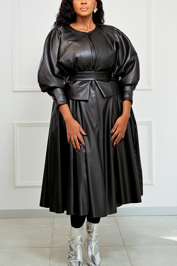 Stylish PU Leather Jacket & Dress set 