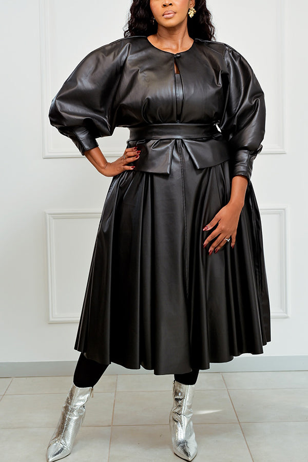 Stylish PU Leather Jacket & Dress set 