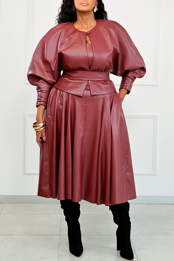 Stylish PU Leather Jacket & Dress set 