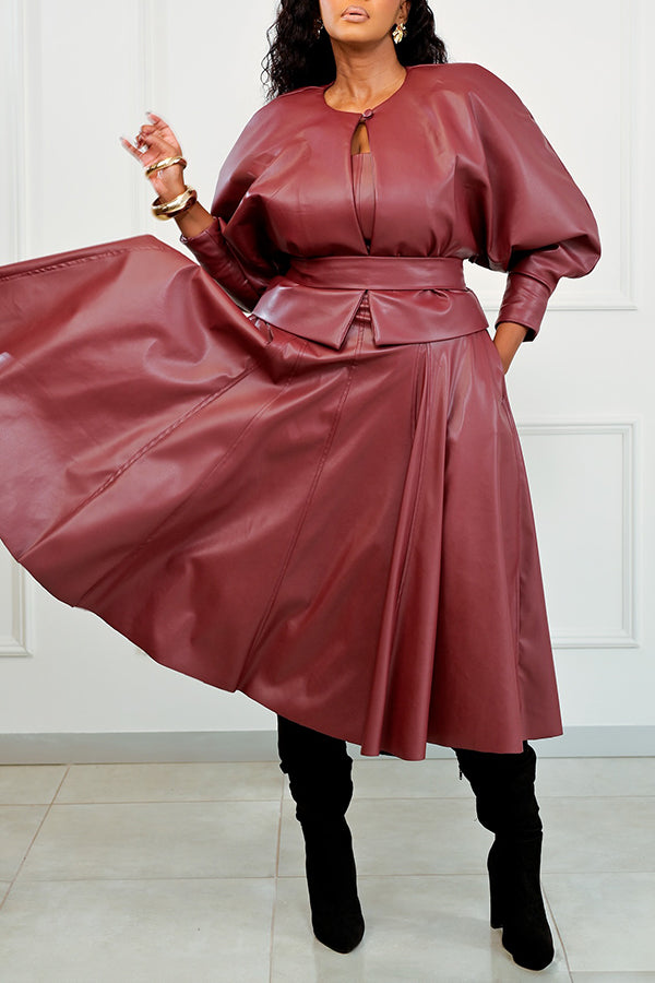 Stylish PU Leather Jacket & Dress set 
