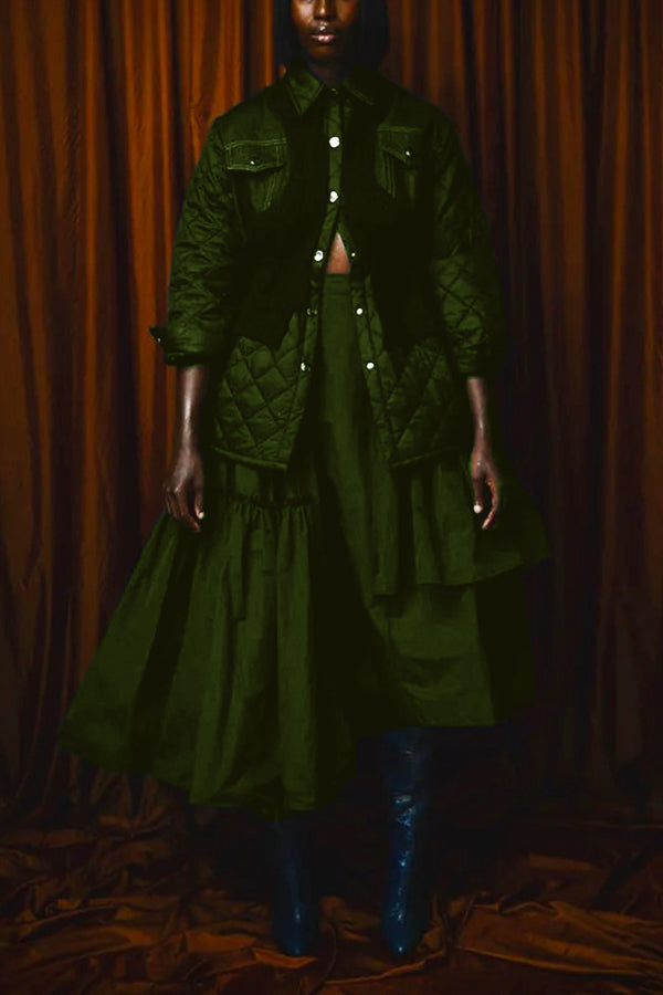 Stylish Button Up Jacket & Asymmetric Skirt Set