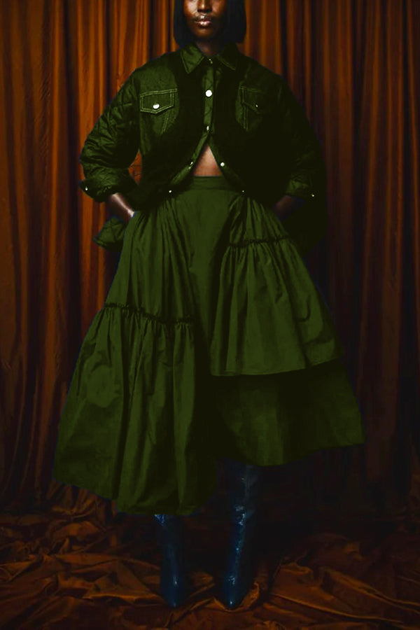 Stylish Button Up Jacket & Asymmetric Skirt Set