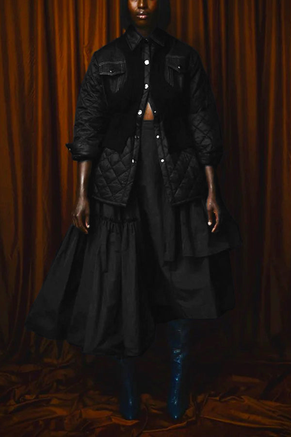 Stylish Button Up Jacket & Asymmetric Skirt Set