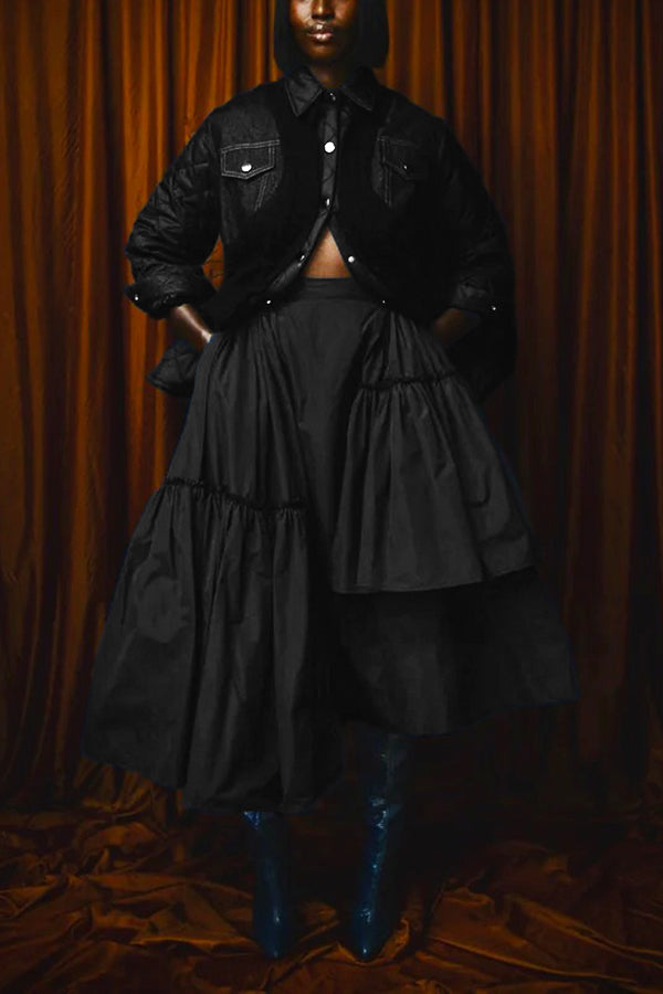 Stylish Button Up Jacket & Asymmetric Skirt Set