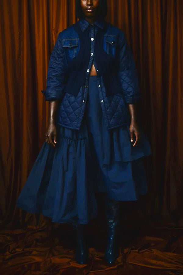 Stylish Button Up Jacket & Asymmetric Skirt Set