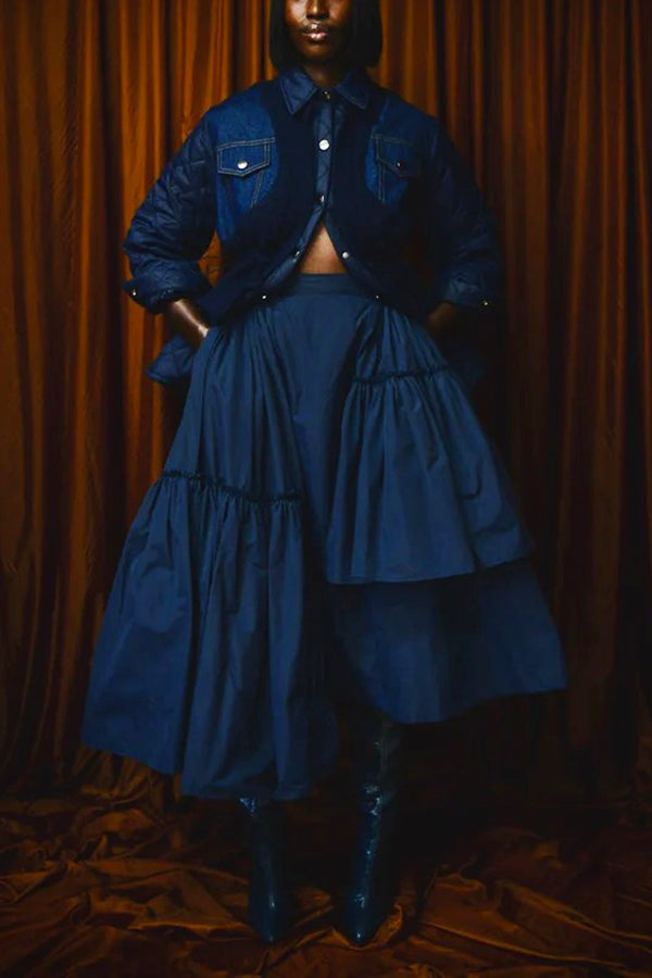 Stylish Button Up Jacket & Asymmetric Skirt Set