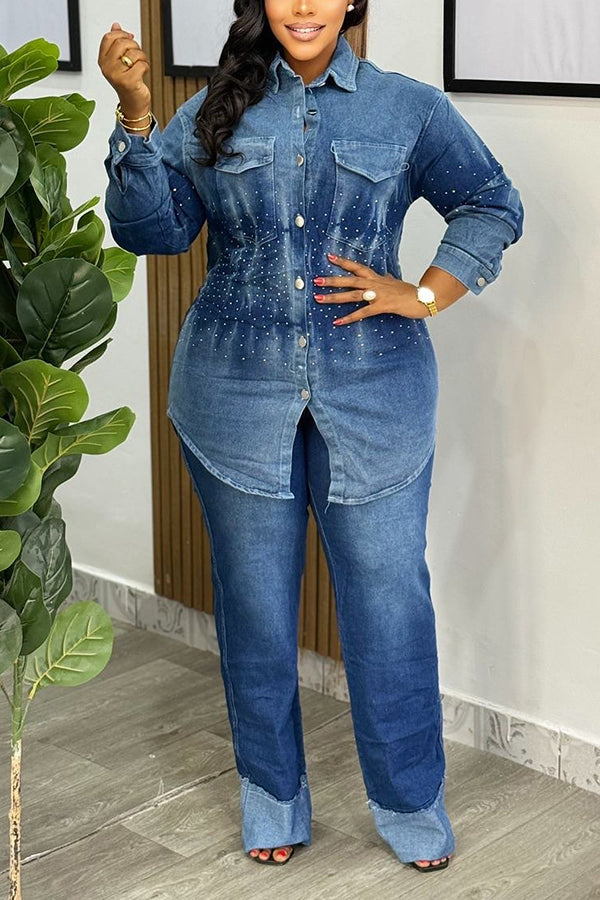 Chic Flap Pocket Shirt & Pants Set