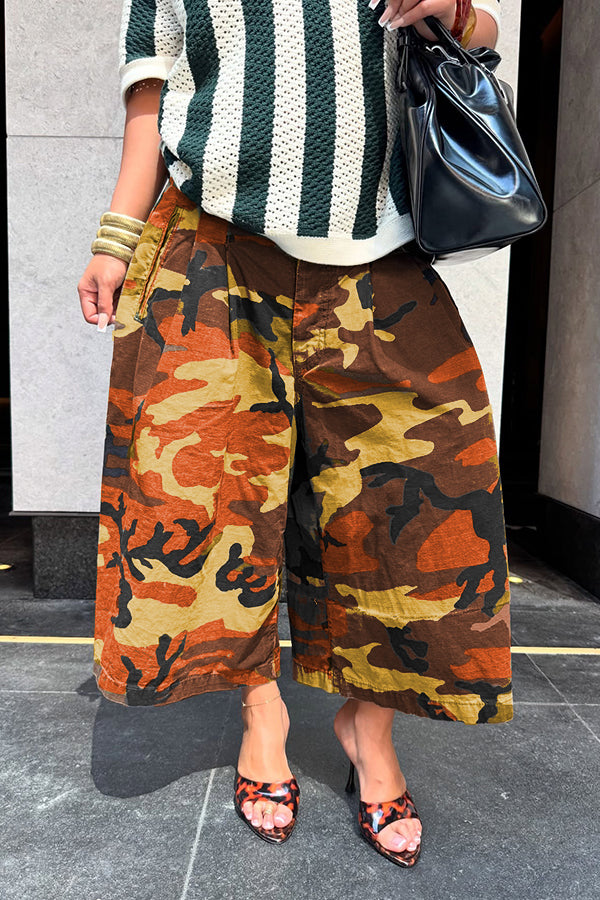Stylish Camo Print Wide Leg Pants