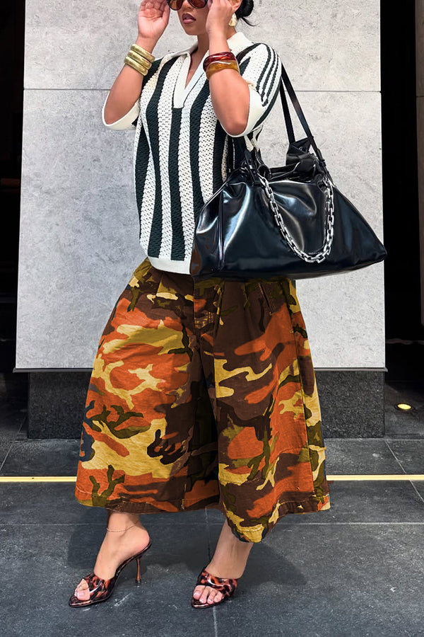 Stylish Camo Print Wide Leg Pants