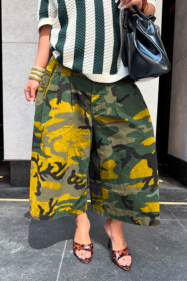 Stylish Camo Print Wide Leg Pants