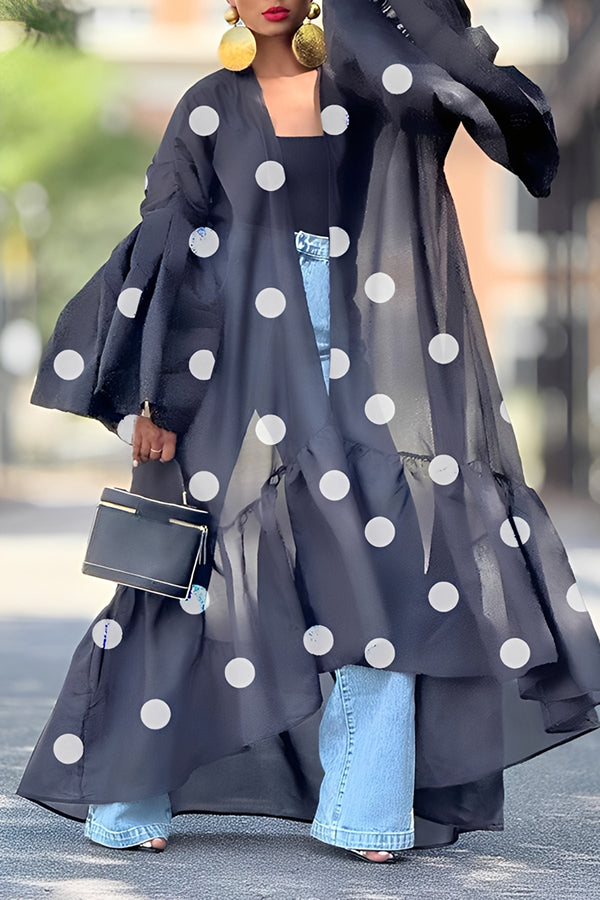Elegant Polka Dot Print High-low Hem Kimono