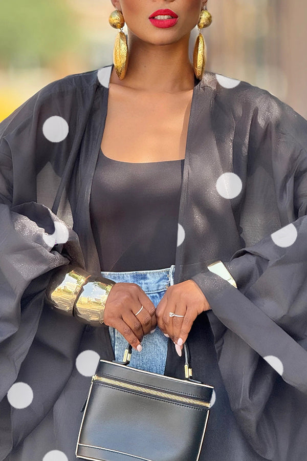 Elegant Polka Dot Print High-low Hem Kimono