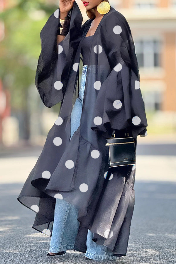 Elegant Polka Dot Print High-low Hem Kimono